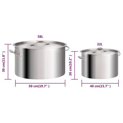 vidaXL Ensemble de 2 casseroles à bouillon 58/32 L Inox