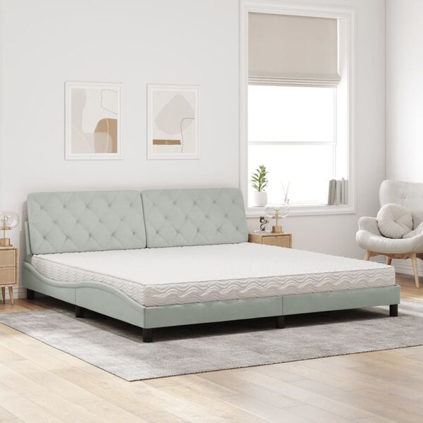 vidaXL Lit avec matelas gris clair 200x200 cm velours
