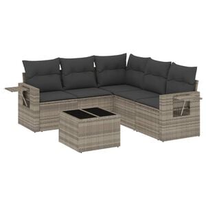 vidaXL Salon de jardin 6 pcs avec coussins gris clair r&eacute;sine tress&eacute;e