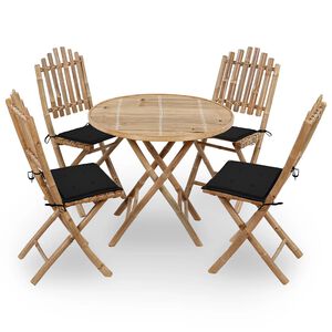 vidaXL Mobilier &agrave; d&icirc;ner d'ext&eacute;rieur pliable 5 pcs avec coussins bambou