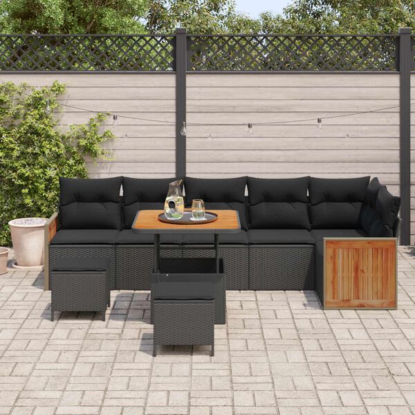 vidaXL Ensemble de canap&eacute; de jardin 9 pcs Noir polyrotin