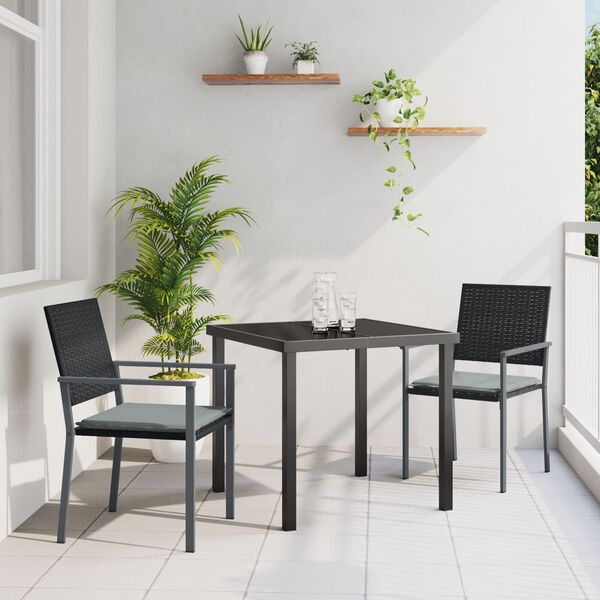 vidaXL Ensemble de salle à manger pour jardin 3 pcs Noir Poly rotin
