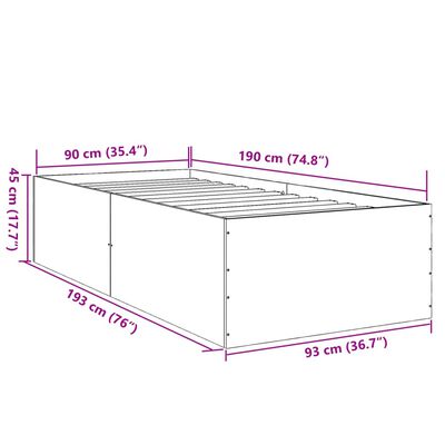 vidaXL Cadre de lit chêne fumé 90x190 cm bois d'ingénierie