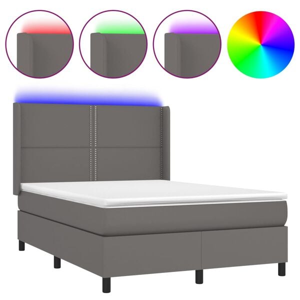 vidaXL Sommier &agrave; lattes de lit matelas LED Gris 140x200 cm Similicuir