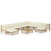 vidaXL Salon de jardin 11 pcs avec coussins blanc cr&egrave;me bambou