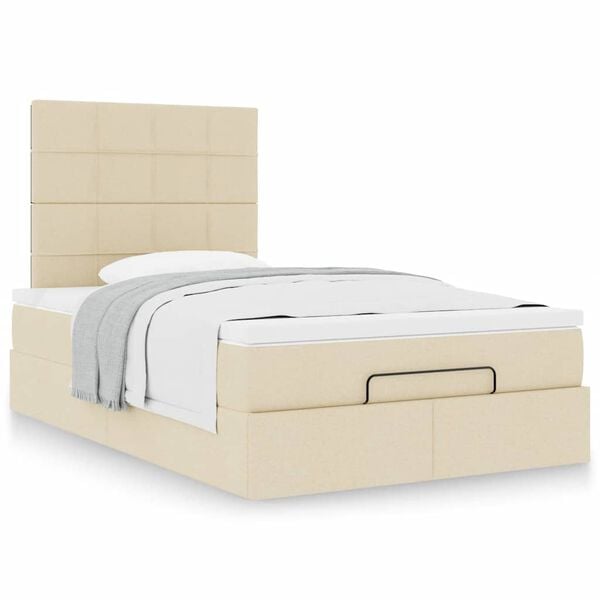 vidaXL Cadre de lit ottoman avec matelas cr&egrave;me 120x190 cm tissu