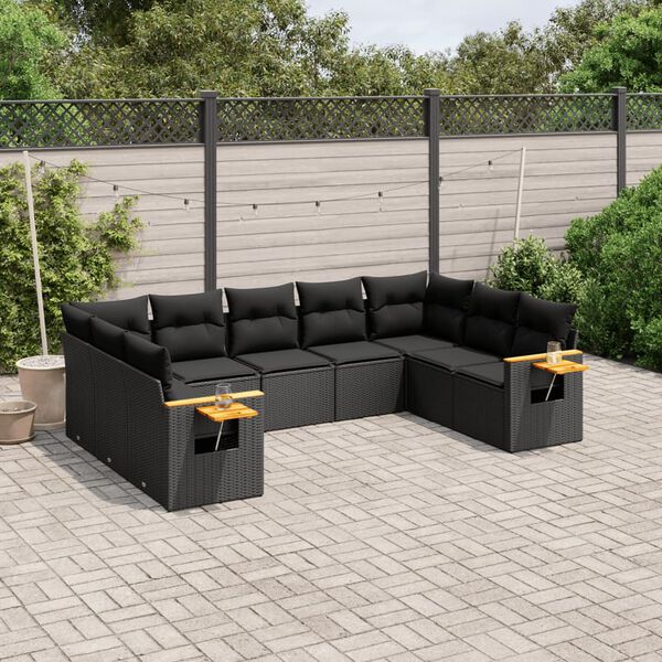 vidaXL Salon de jardin 9 pcs avec coussins noir r&eacute;sine tress&eacute;e