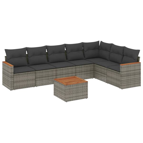 vidaXL Salon de jardin 8 pcs avec coussins gris r&eacute;sine tress&eacute;e