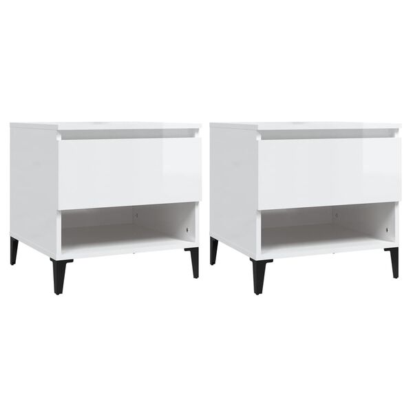 vidaXL Tables d'appoint 2pcs Blanc brillant 50x46x50cm Bois ingénierie