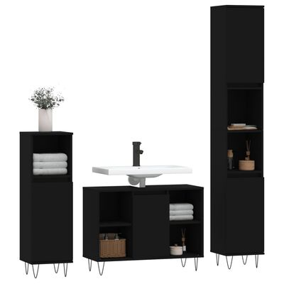 vidaXL Ensemble de meubles salle de bain 3 pcs noir bois d'ingénierie
