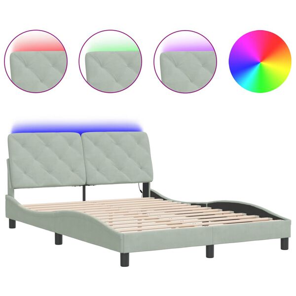 vidaXL Cadre de lit avec LED sans matelas gris clair 120x200cm velours