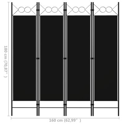 vidaXL Cloison de séparation 4 panneaux Noir 160 x 180 cm