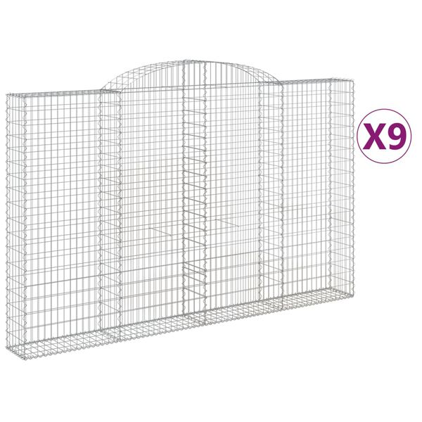 vidaXL Paniers &agrave; gabions arqu&eacute;s 9 pcs 300x30x180/200 cm fer galvanis&eacute;
