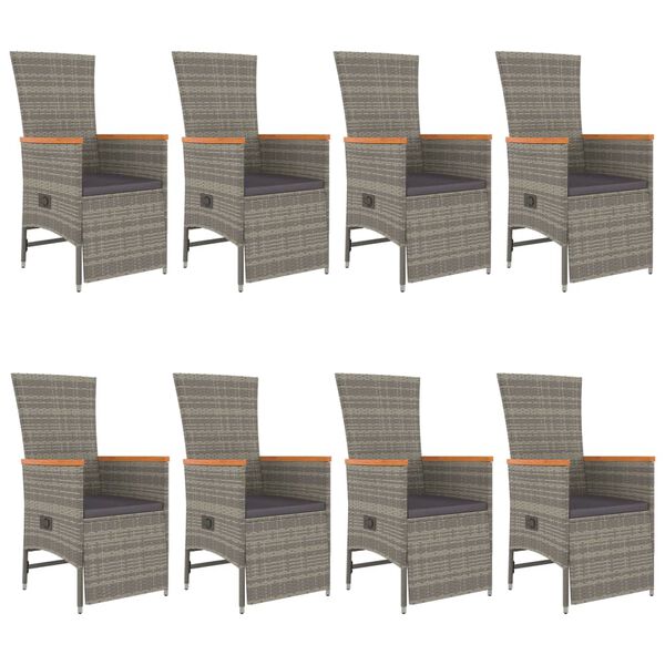 vidaXL Ensemble &agrave; manger de jardin 9 pcs coussins gris r&eacute;sine tress&eacute;e