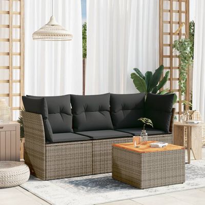 vidaXL Salon de jardin 4 pcs avec coussins gris résine tressée