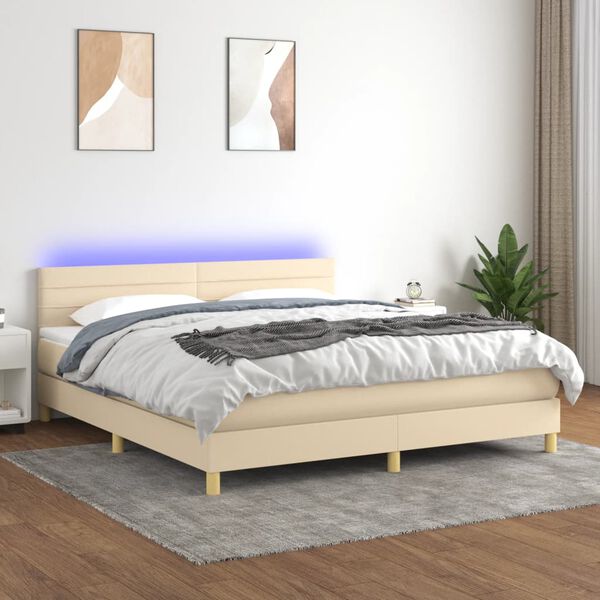 vidaXL Sommier &agrave; lattes de lit avec matelas LED Cr&egrave;me 180x200 cm Tissu