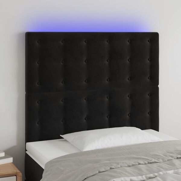 vidaXL T&ecirc;te de lit &agrave; LED Noir 90x5x118/128 cm Velours