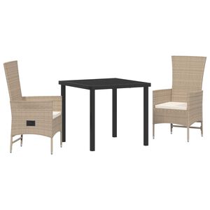 vidaXL Ensemble de salle &agrave; manger pour jardin 3 pcs Beige polyrotin