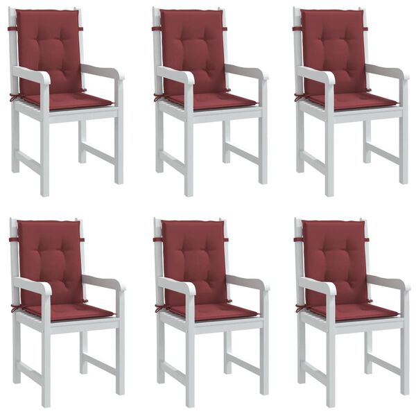 vidaXL Coussins de chaise dossier bas lot de 6 rouge bordeaux m&eacute;lang&eacute;