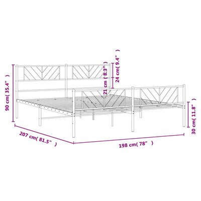 vidaXL Cadre de lit métal sans matelas avec pied de lit noir 193x203cm