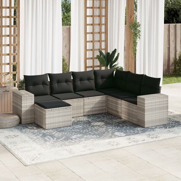 vidaXL Salon de jardin avec coussins 7 pcs gris clair r&eacute;sine tress&eacute;e