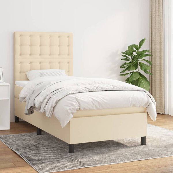vidaXL Sommier &agrave; lattes de lit avec matelas Cr&egrave;me 100x200 cm Tissu