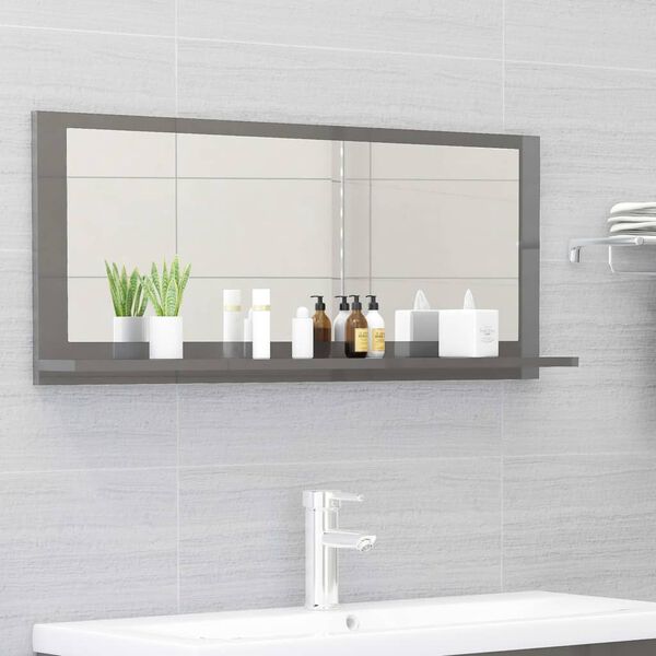 vidaXL Miroir de salle de bain Gris brillant Bois d&rsquo;ing&eacute;nierie