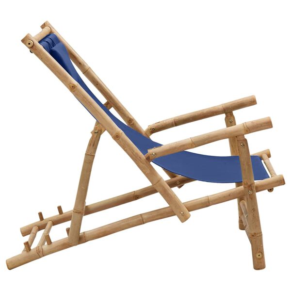 vidaXL Chaise de terrasse Bambou et toile Bleu marine