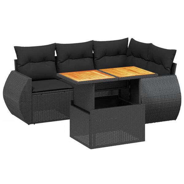 vidaXL Salon de jardin 5 pcs avec coussins noir r&eacute;sine tress&eacute;e