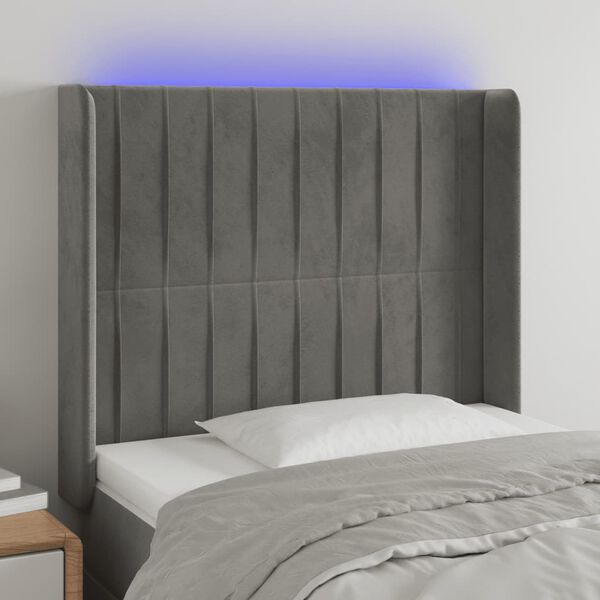 vidaXL T&ecirc;te de lit &agrave; LED Gris clair 83x16x118/128 cm Velours