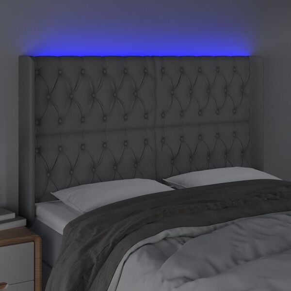 vidaXL T&ecirc;te de lit &agrave; LED Gris clair 163x16x118/128 cm Tissu
