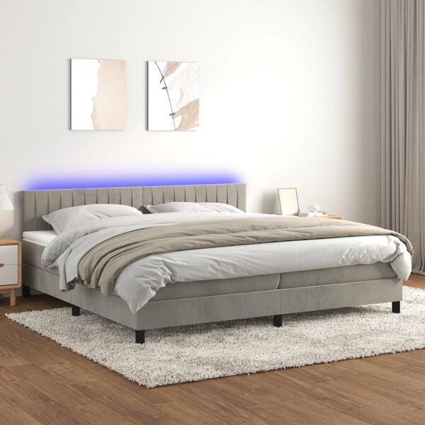 vidaXL Sommier &agrave; lattes de lit avec matelas LED Gris clair 200x200 cm