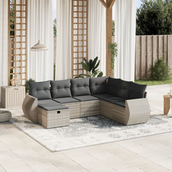 vidaXL Salon de jardin avec coussins 7 pcs gris clair r&eacute;sine tress&eacute;e