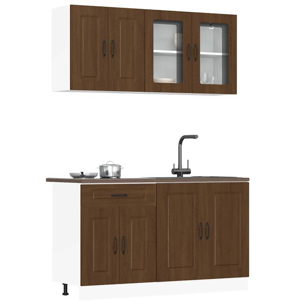 vidaXL Ensemble de 4 meubles de cuisine en bois d'ing&eacute;nierie "Kalmar" en ch&ecirc;ne brun