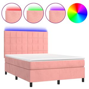 vidaXL Sommier &agrave; lattes de lit matelas et LED Rose 140x190 cm Velours