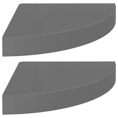 vidaXL Étagères d'angle flottantes 2pcs gris brillant 25x25x3,8cm MDF