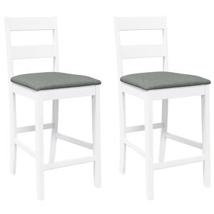 vidaXL Tabourets de bar avec coussins 2 pcs blanc bois massif d'h&eacute;v&eacute;a