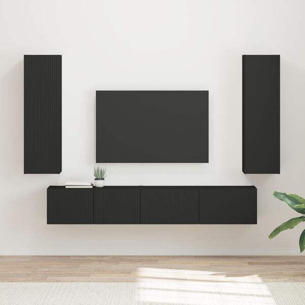 vidaXL Ensemble meuble TV Montage mural 3 pcs Noir Bois d'ing&eacute;nierie