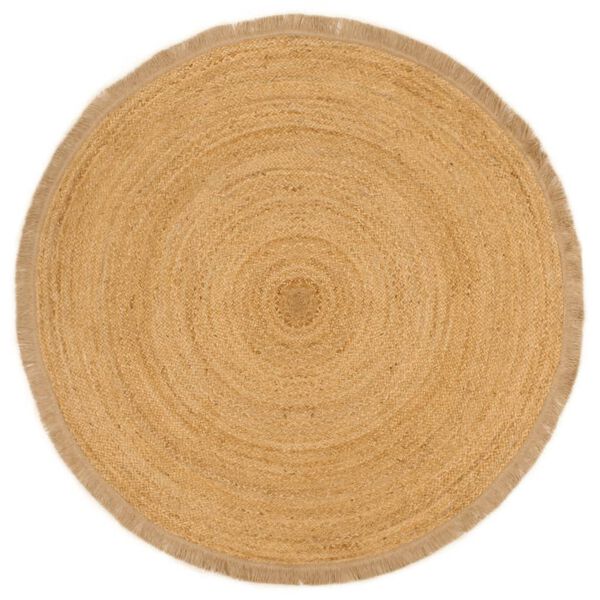 vidaXL Tapis tress&eacute; avec bord brod&eacute; 120 cm Jute Rond