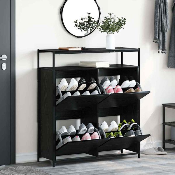 vidaXL Cabinet &agrave; chaussures avec &eacute;tag&egrave;re Ch&ecirc;ne noir 100 x 34 x 112 cm