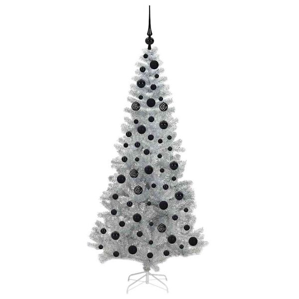 vidaXL Sapin de No&euml;l avec 300 LED avec support Argent 180 cm PET