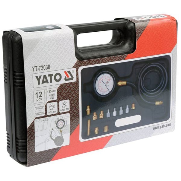 YATO Kit testeur de pression de l'huile YT-73030 en m&eacute;tal 12 pi&egrave;ces