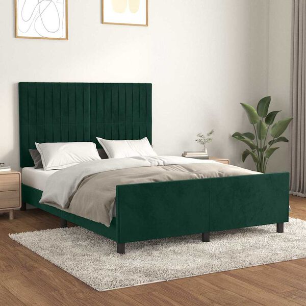 vidaXL Cadre de lit sans matelas vert fonc&eacute; 140x190 cm velours