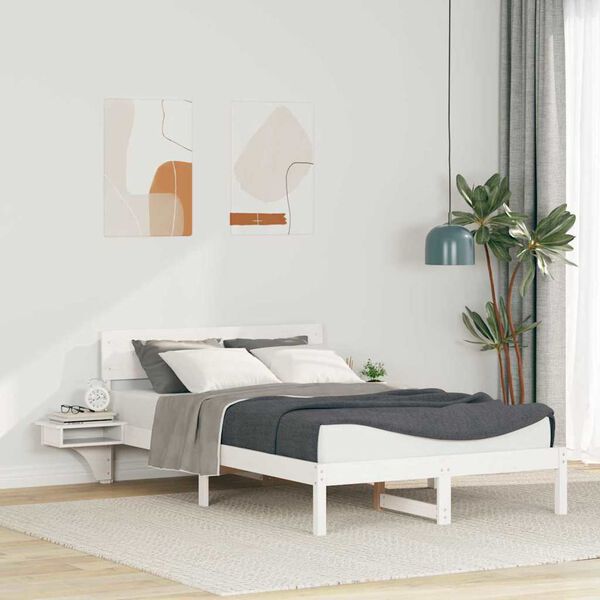 vidaXL Cadre de lit avec t&ecirc;te de lit Blanc 120 x 190 cm Pin massif
