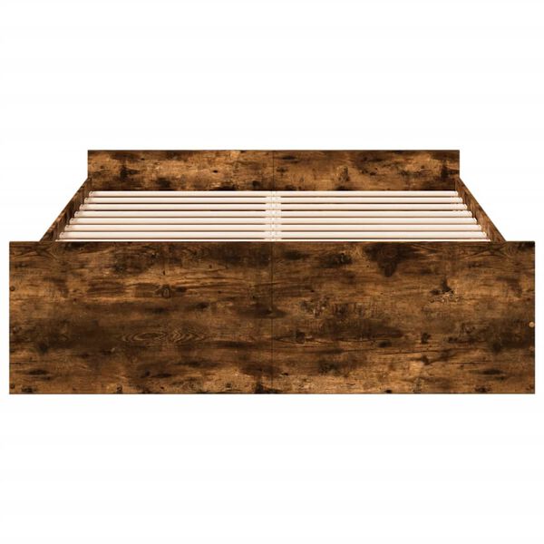 vidaXL Cadre de lit avec tiroirs sans matelas ch&ecirc;ne fum&eacute; 135x190 cm
