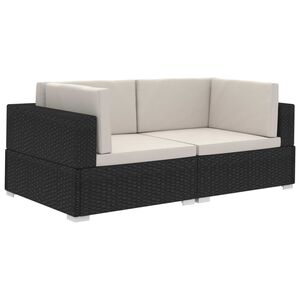 vidaXL Chaises d'angles lot de 2 avec coussins R&eacute;sine tress&eacute;e Noir