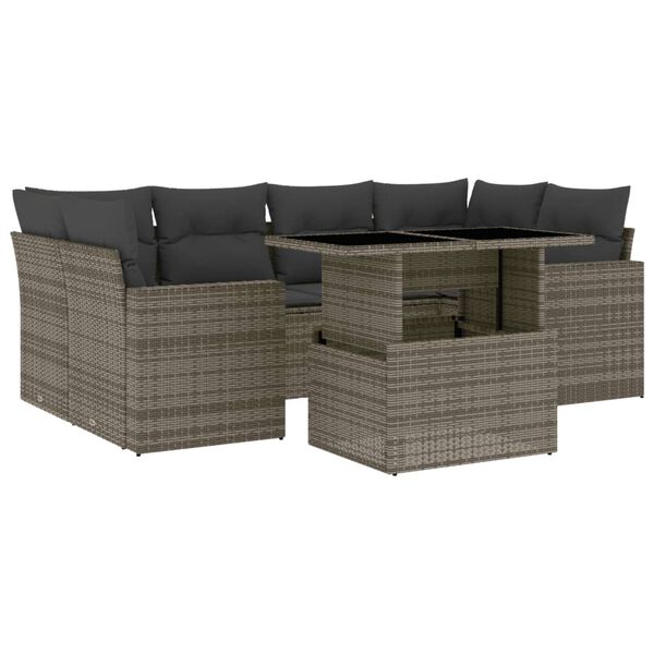 vidaXL Salon de jardin avec coussins 7 pcs gris r&eacute;sine tress&eacute;e