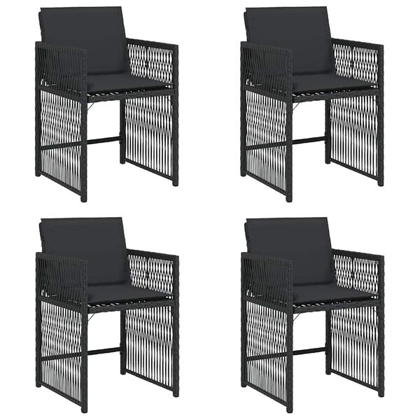 vidaXL Chaises de jardin lot de 4 avec coussins noir r&eacute;sine tress&eacute;e