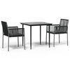 vidaXL Ensemble &agrave; manger de jardin coussins 3 pcs noir rotin et acier