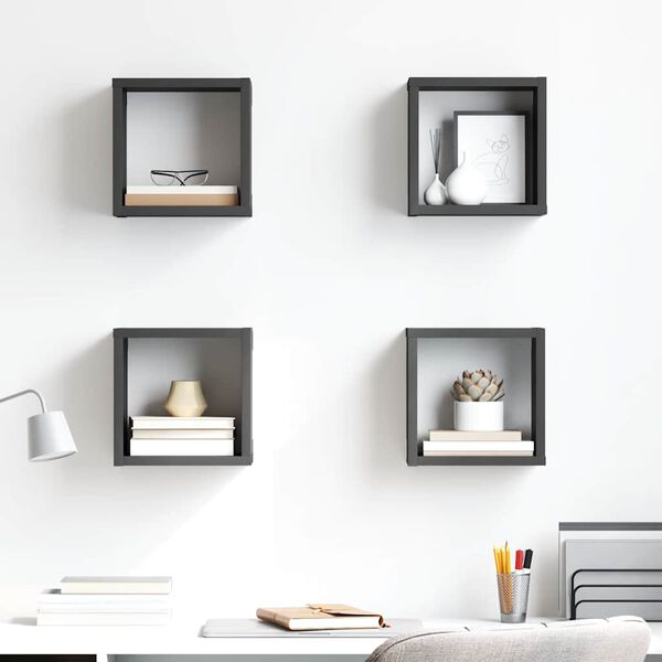 vidaXL &Eacute;tag&egrave;res cube murales 4 pcs Gris 22x15x22 cm